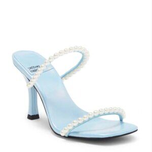 Jeffrey Campbell Light Blue Pearl-Strap Heeled Sandal